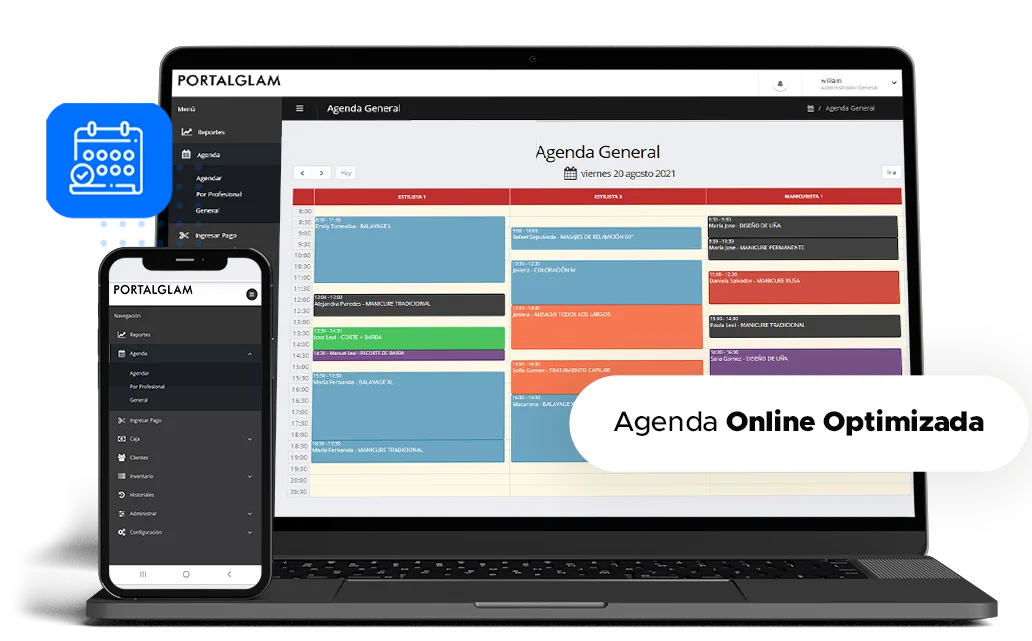 PortalGlam en un notebook y un teléfono